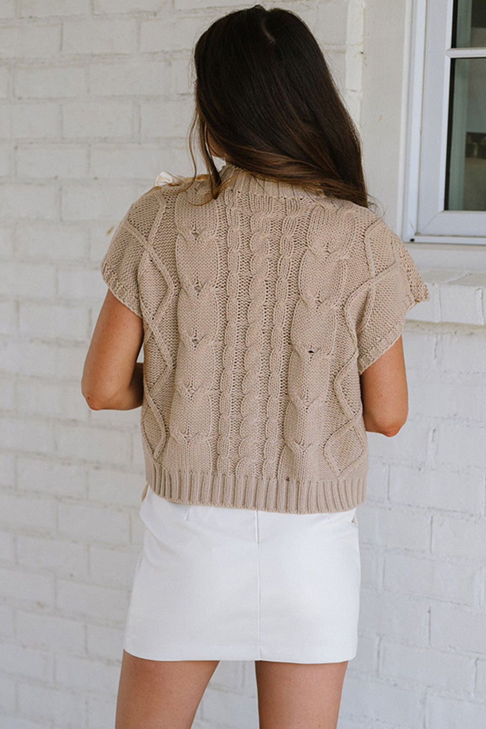 Satin Bowknot Short Sleeve Sweater