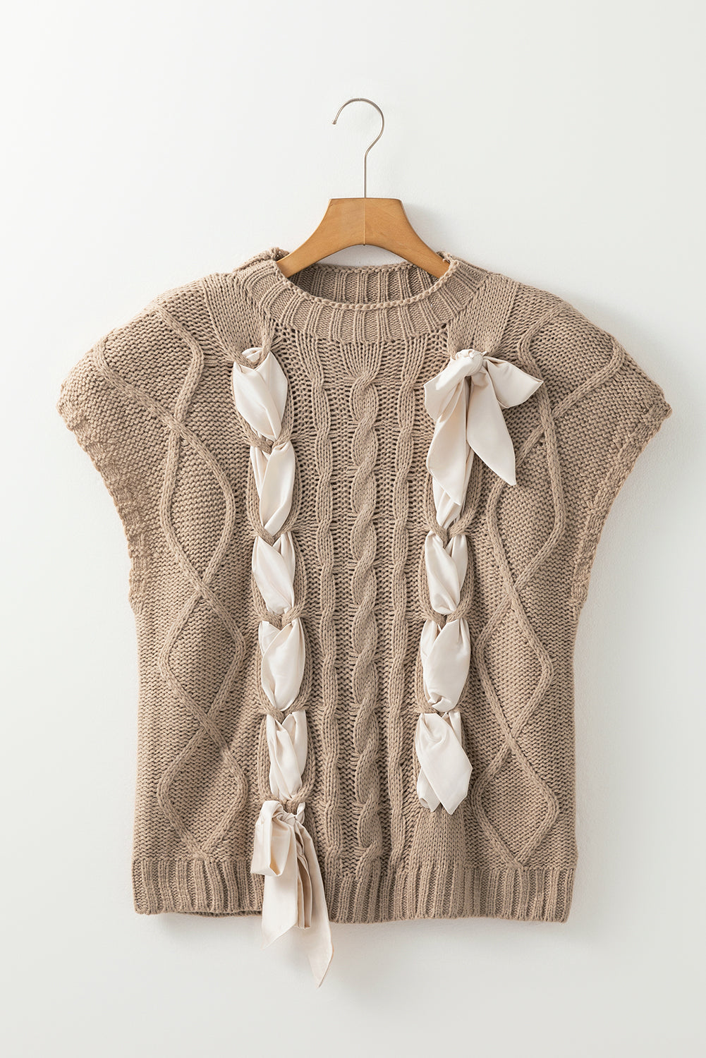 Satin Bowknot Short Sleeve Sweater