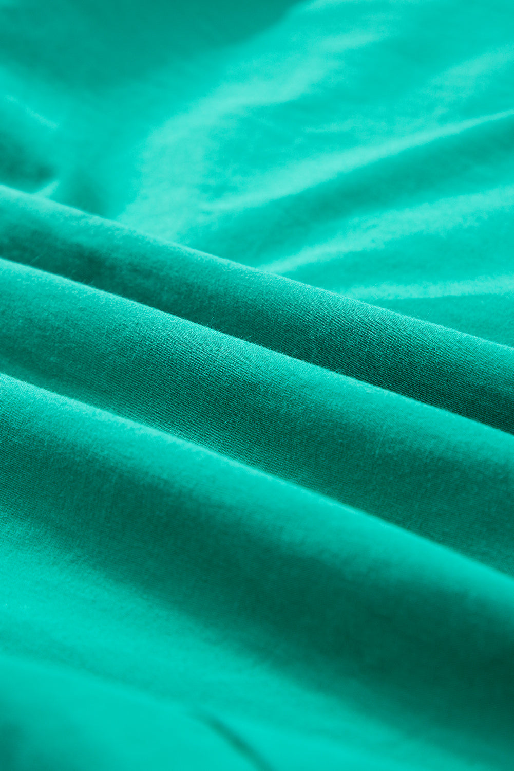 Cotton Green Shirred Ruffle Sleeve Button Up Short Dress