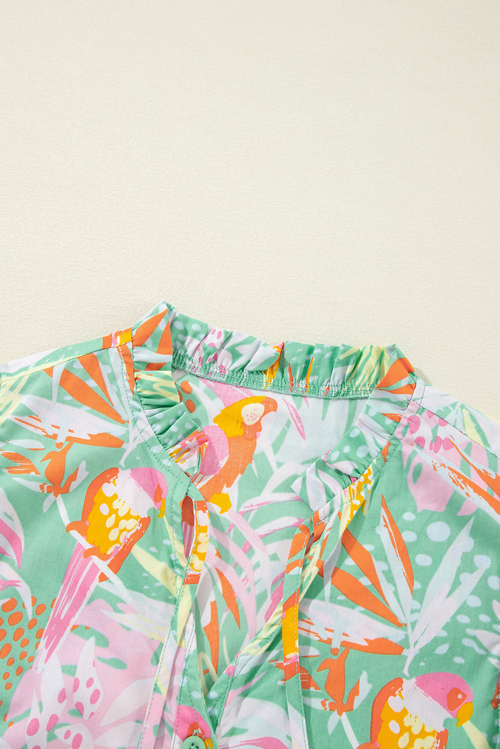 Cotton Floral Ruffle Trim Flutter Sleeve Buttoned Dress